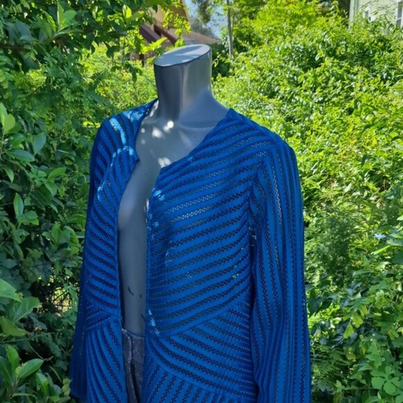 Chico's Travelers Collection Ladies Stylish See-Tru Blue Travelers Coat/Cardigan - Picture 3 of 17